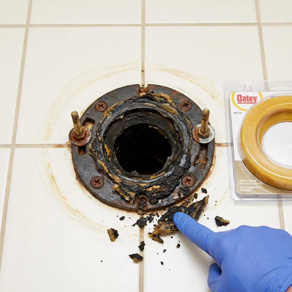 Failed wax ring showing water seepage at the base of a toilet in a Uniondale, NY home