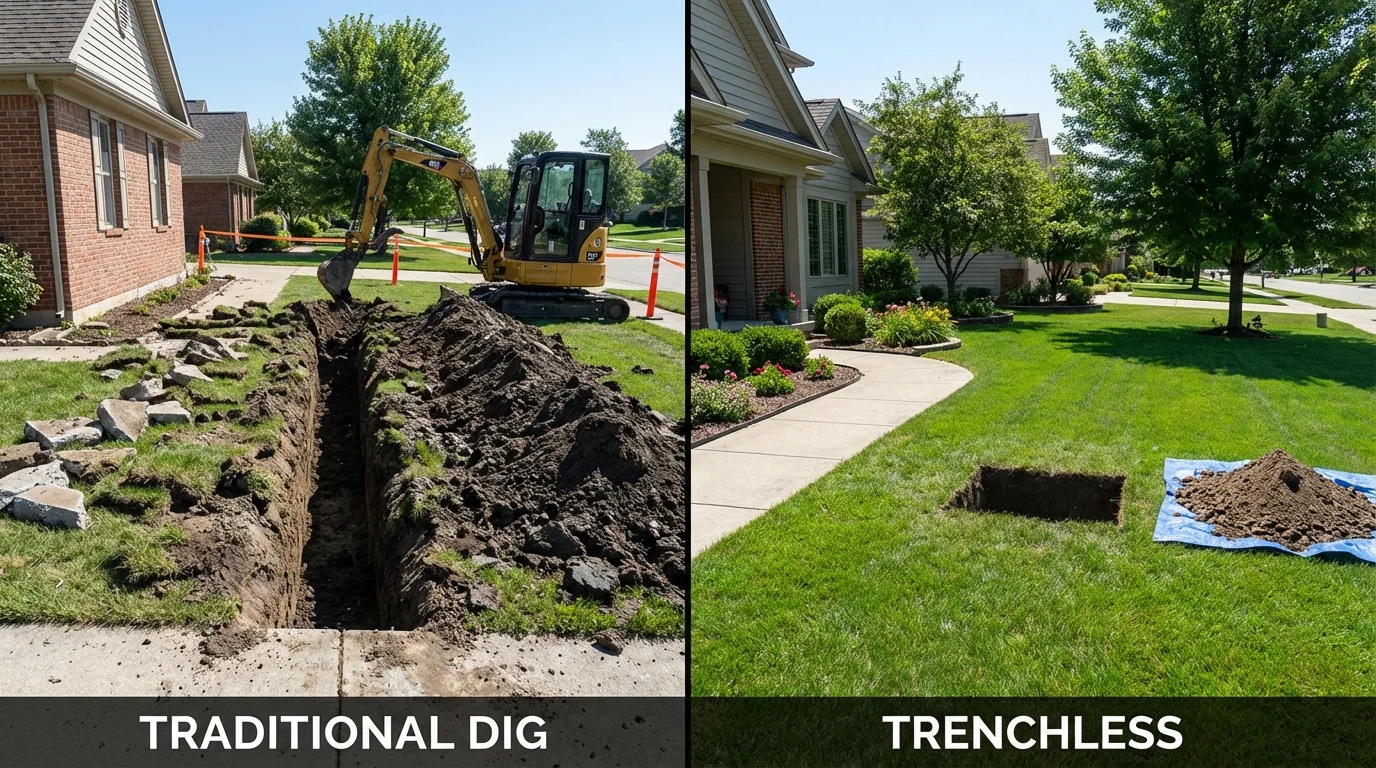 Trenchless sewer repair with minimal yard damage versus traditional excavation in Uniondale, NY